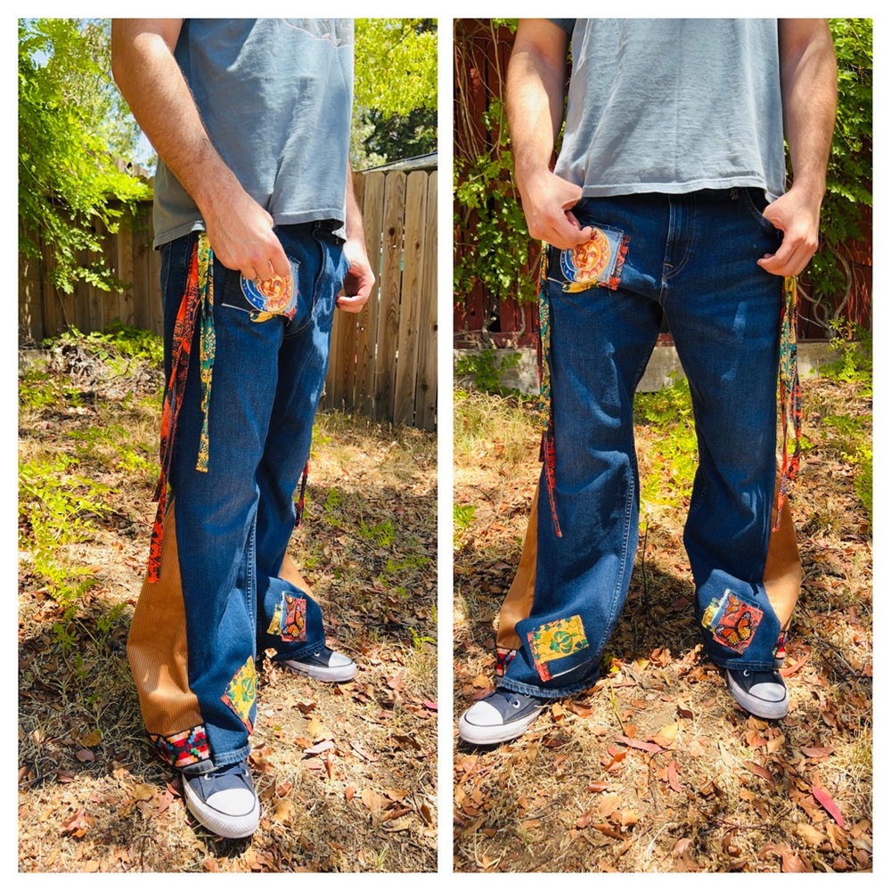 Bell bottom Jeans Unisex Upcycled Mens Jeans - Picture 8 of 13